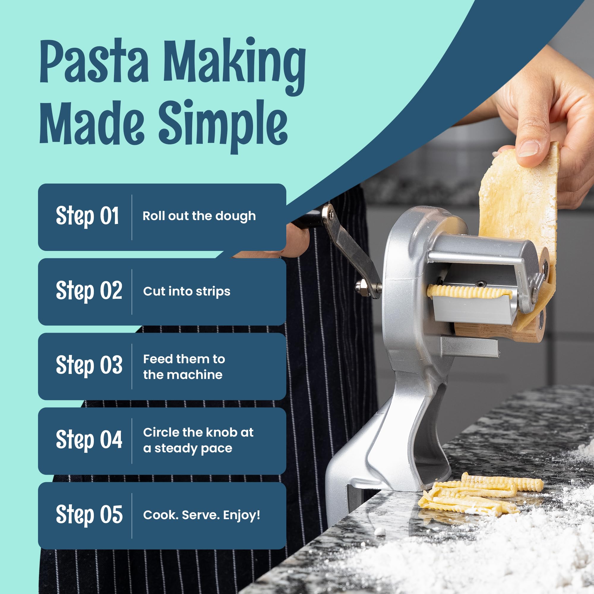 O'Creme Dumpling and gnocchi attachment supports consistent sizing.