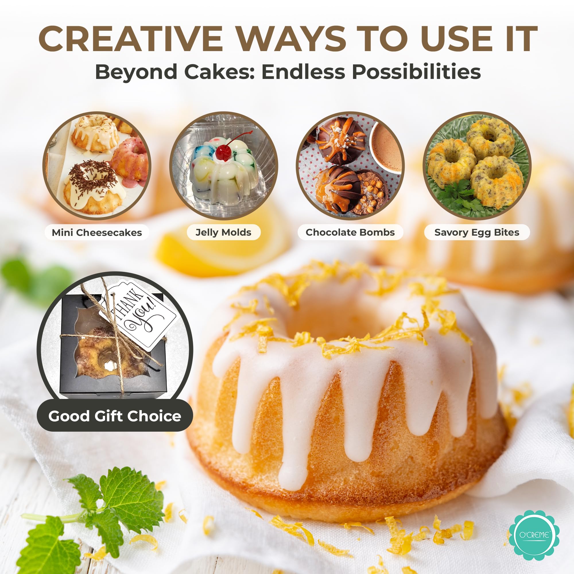 O'Creme oven-freezer-safe mini flan molds tolerate oven to freezer transitions.