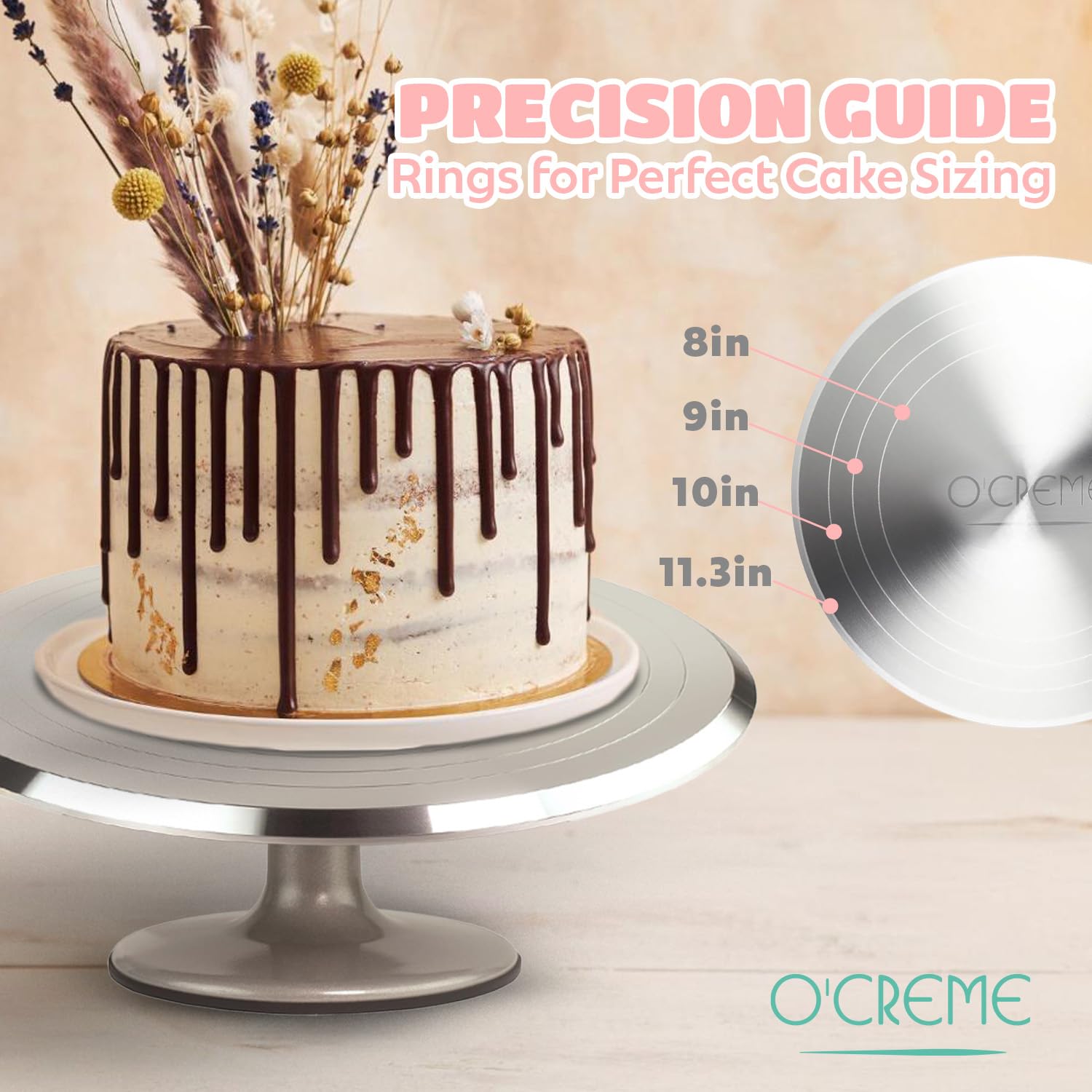 O’CREME wedding cake display for elegant, stable presentation.