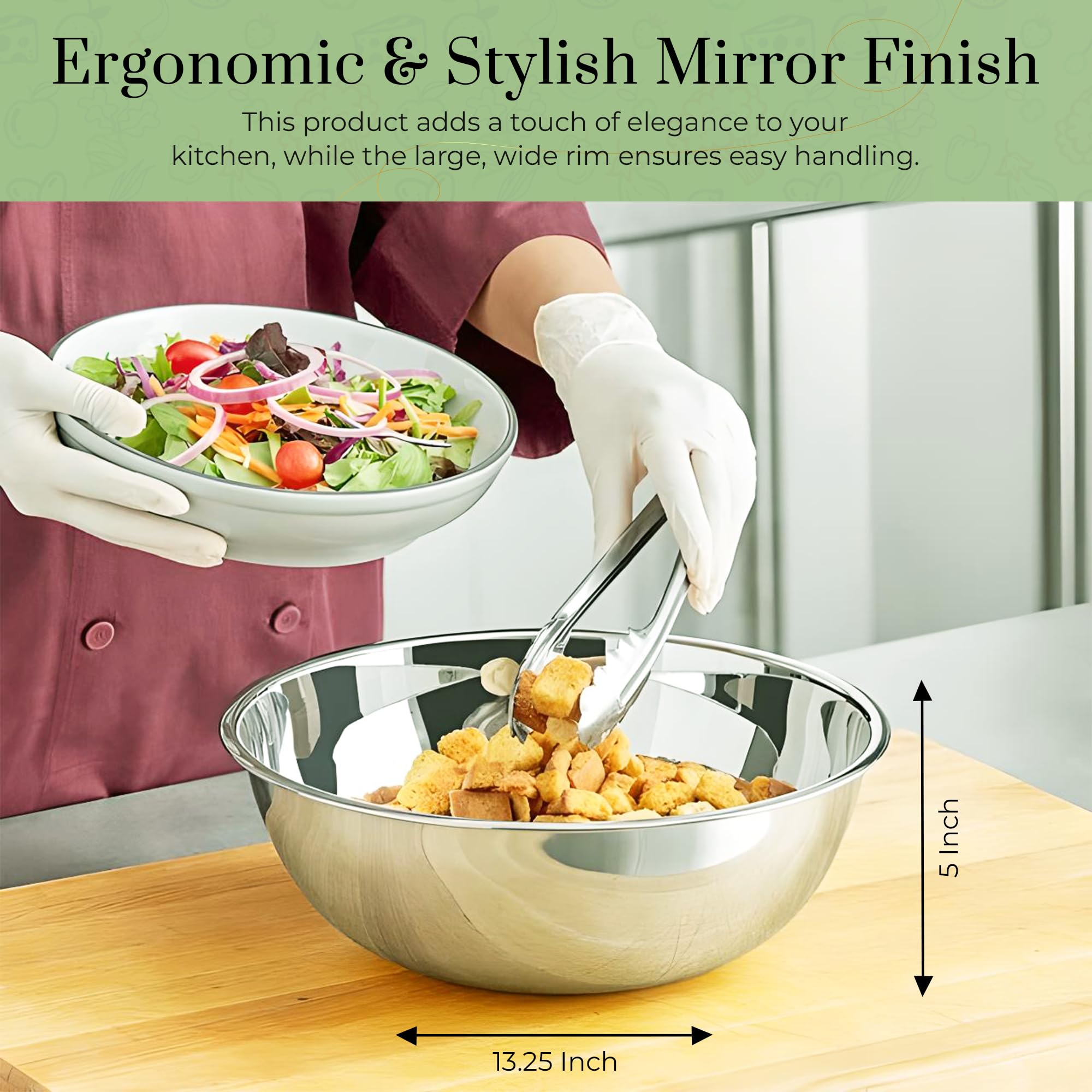 OCS Parts 8qt mixing bowls feature a mirror finish for a sleek look.
