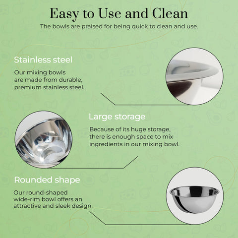 OCS Parts 8qt mixing bowls save space with stackable design.