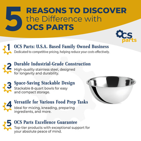 OCS Parts 8qt mixing bowls in stainless steel deliver durable, professional performance.