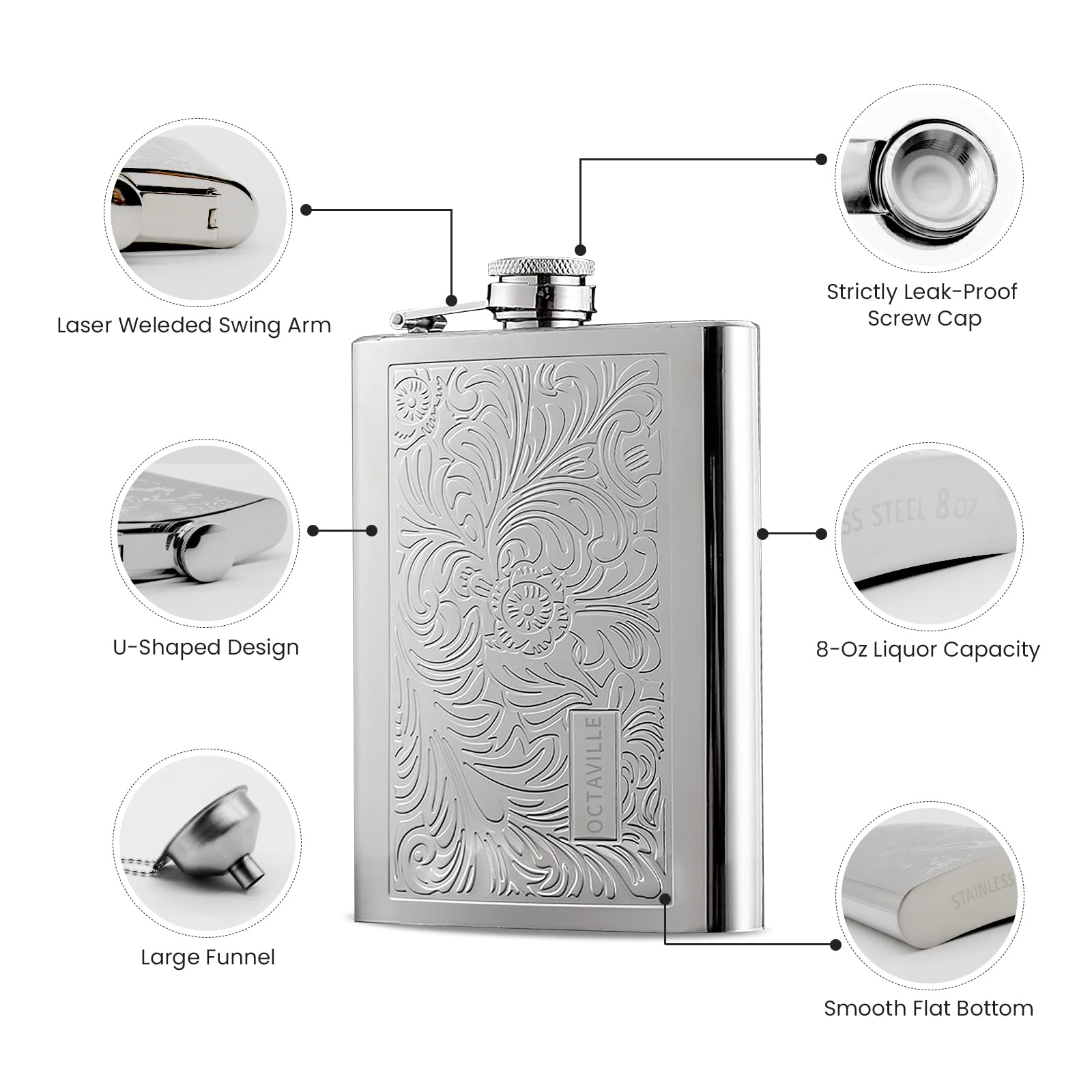Octaville stainless steel 304-18-8 flask durable and rust-resistant
