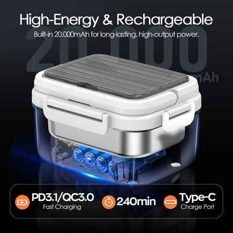 Odopok timer feature heats at your set mealtime for hot food.