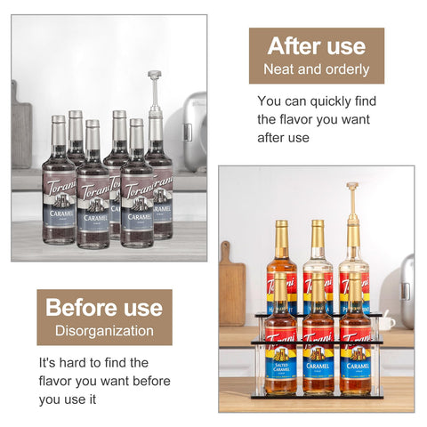 ODPEOZT syrup rack with secure bottle circles prevents tipping.