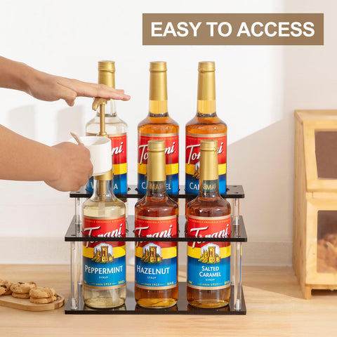 ODPEOZT syrup rack with bottles on display enhances counter organization.