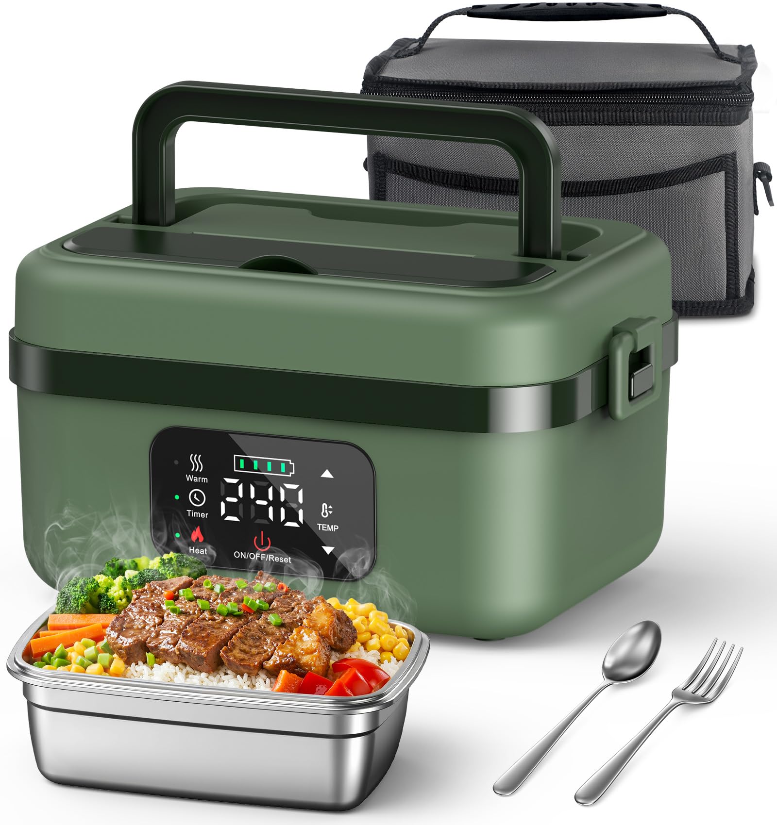 ODSD cordless lunch box shows battery-charge for on-the-go meals