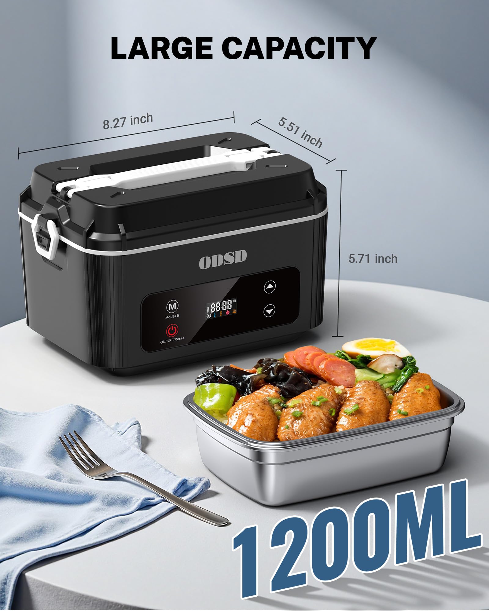 ODSD cordless lunchbox 1-2L container ready to serve generous portions.