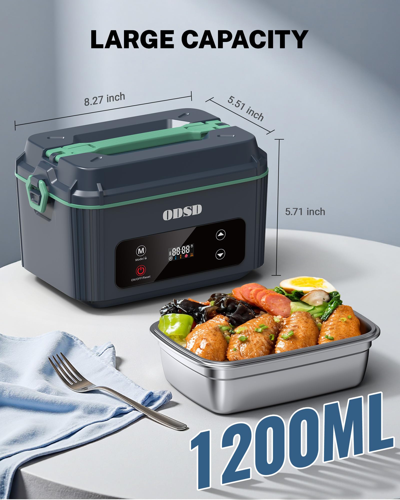 ODSD lunch box with 12-hour smart reservation for timed heating.