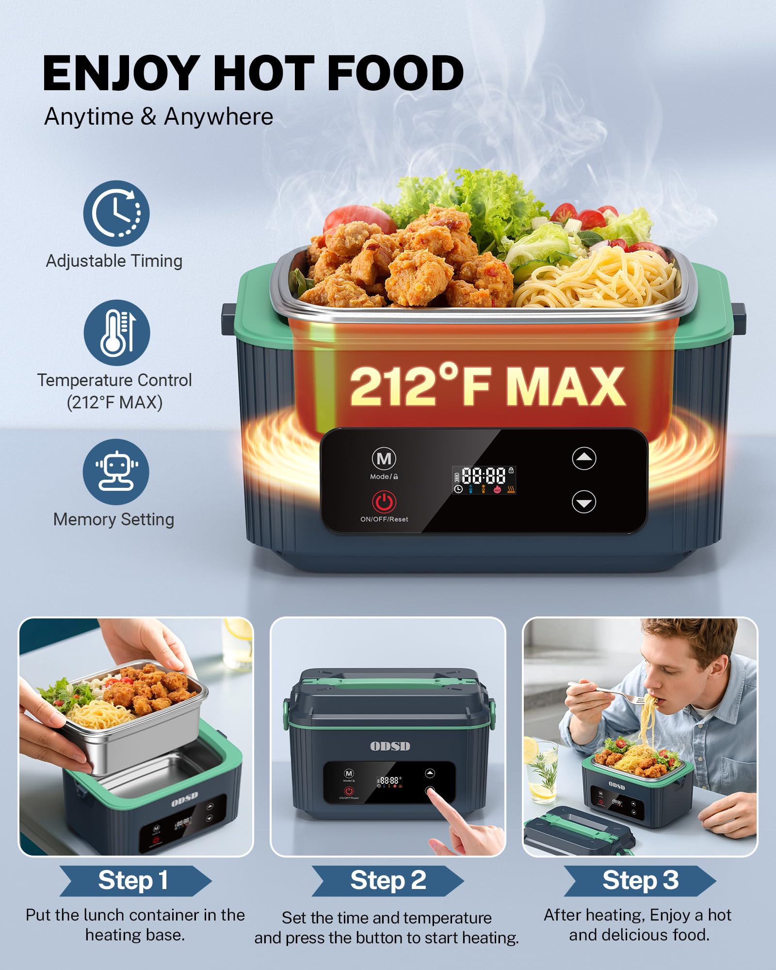 ODSD leak-proof lid and dishwasher-safe parts for easy cleanup.
