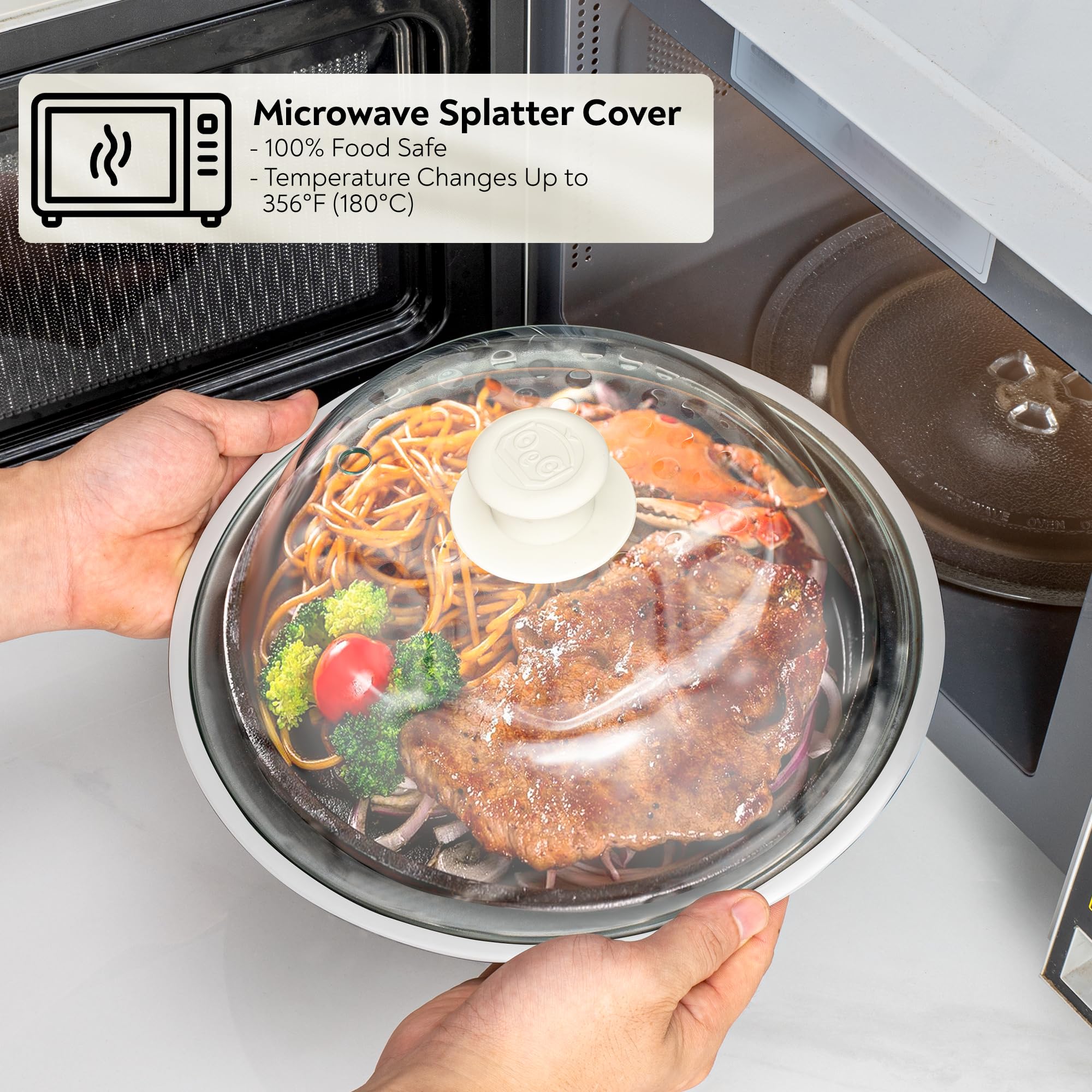 OEC 10-inch lid fits microwave turntables for versatile use.