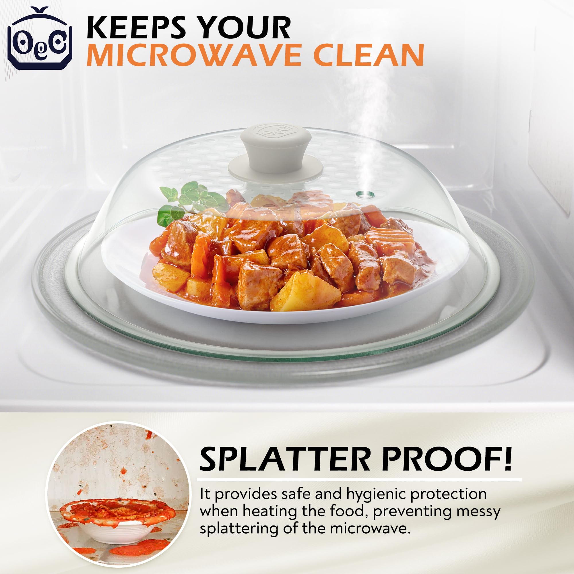 OEC heat-resistant glass cover withstands high temperatures for even cooking.