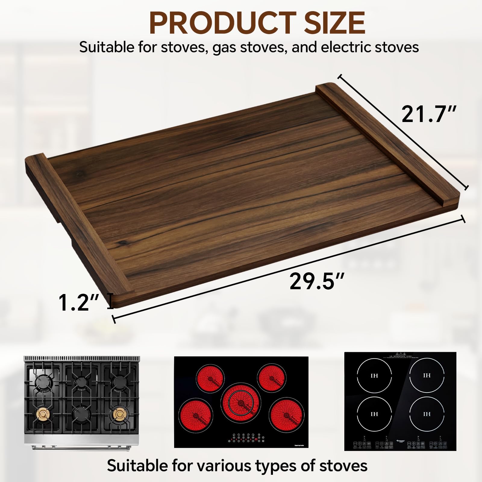 Oenalw stove top cover in wood protects stoves from scratches.