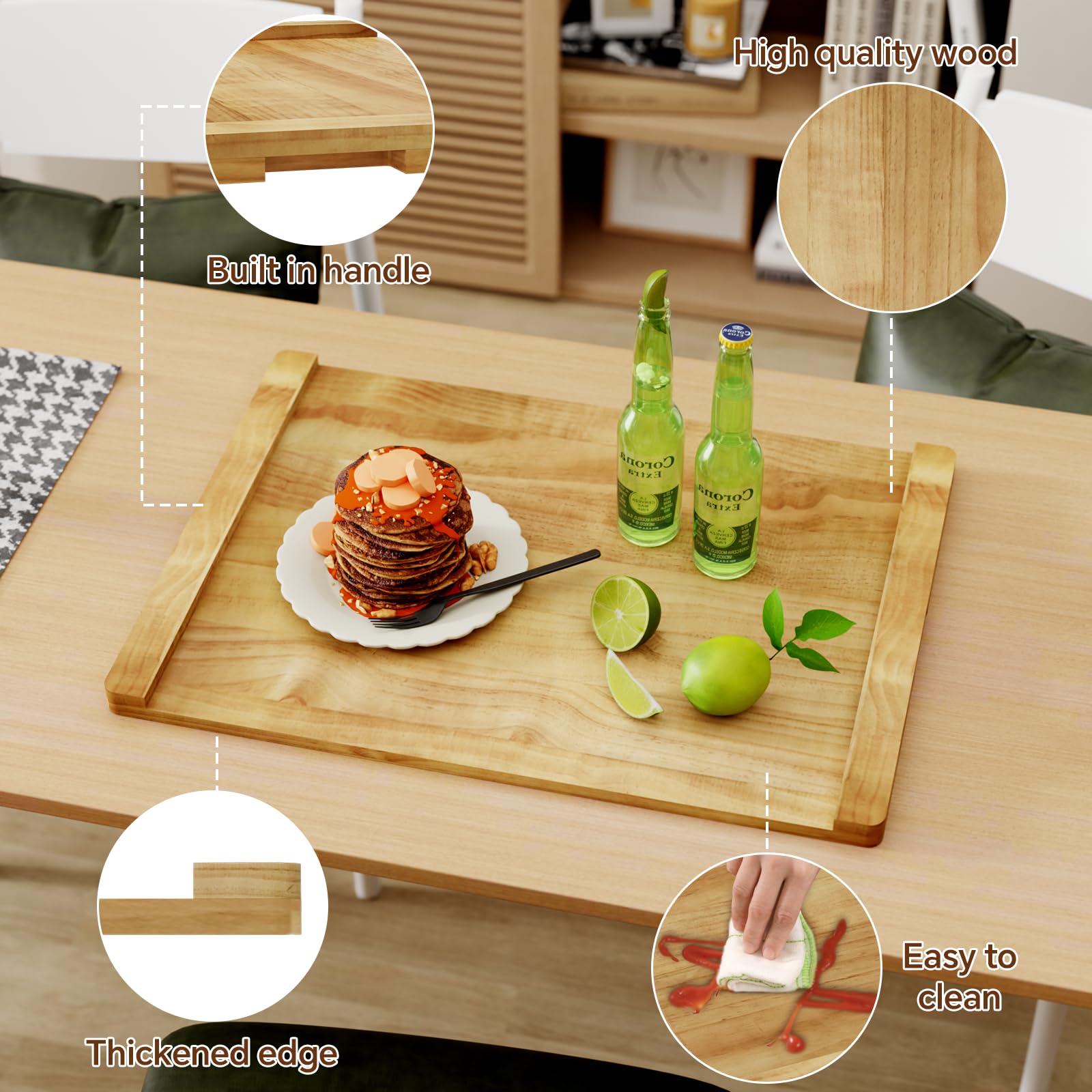 Oenalw noodle board with handles provides easy, ready-to-use prep space.