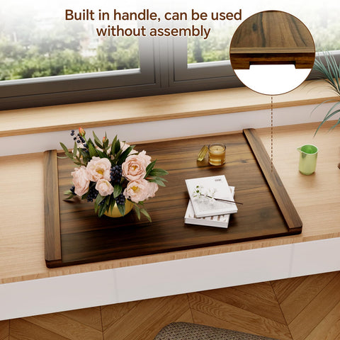 Oenalw wooden serving tray doubles as a countertop organizer.