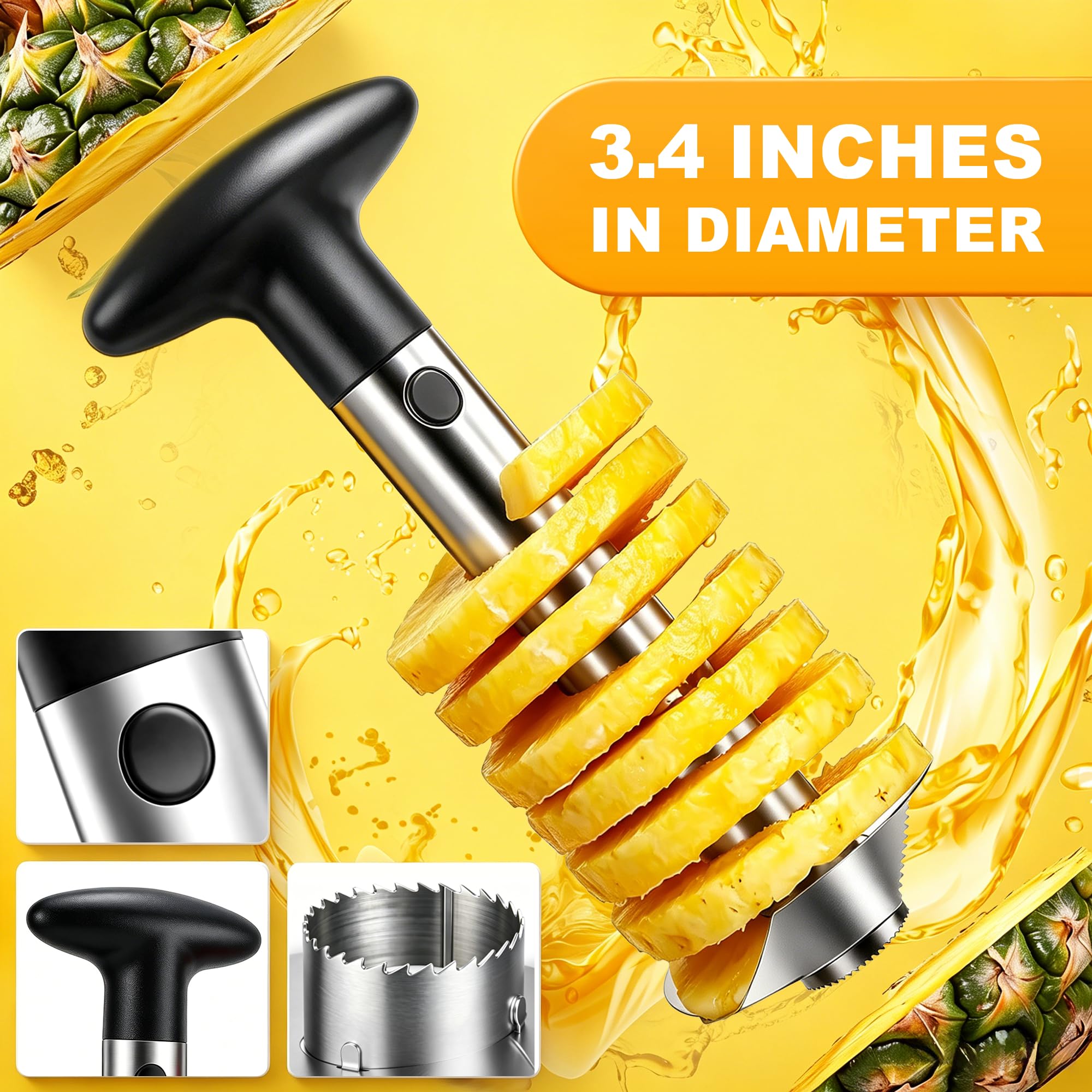 OERPHO pineapple core remover in use, delivering neat pineapple rings.