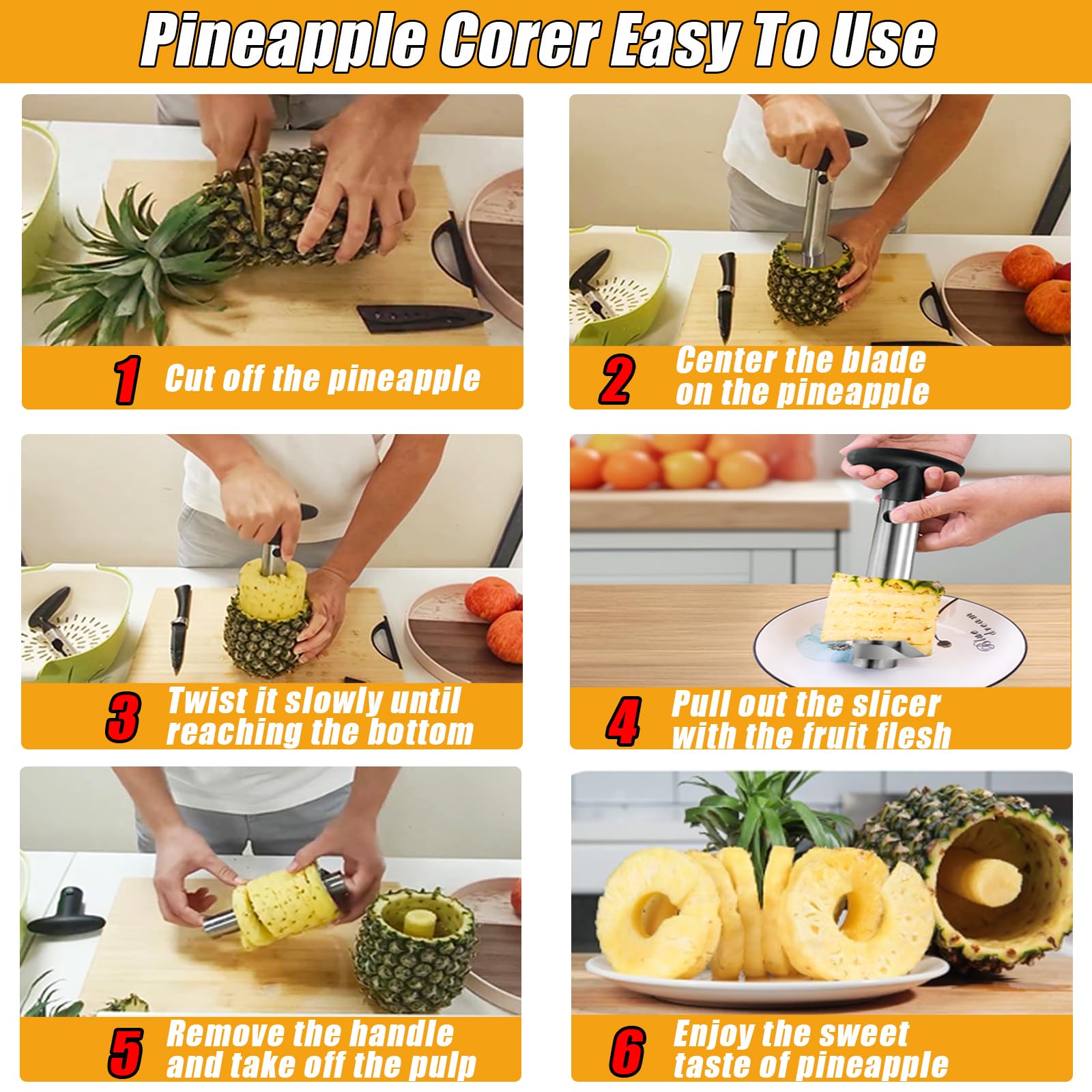 OERPHO pineapple slicer blade close-up shows a sharp edge for even slices.