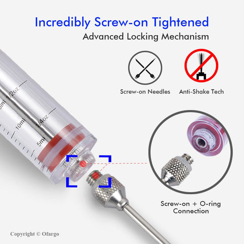 Ofargo 1oz capacity chamber allows controlled injections and easy measurement.