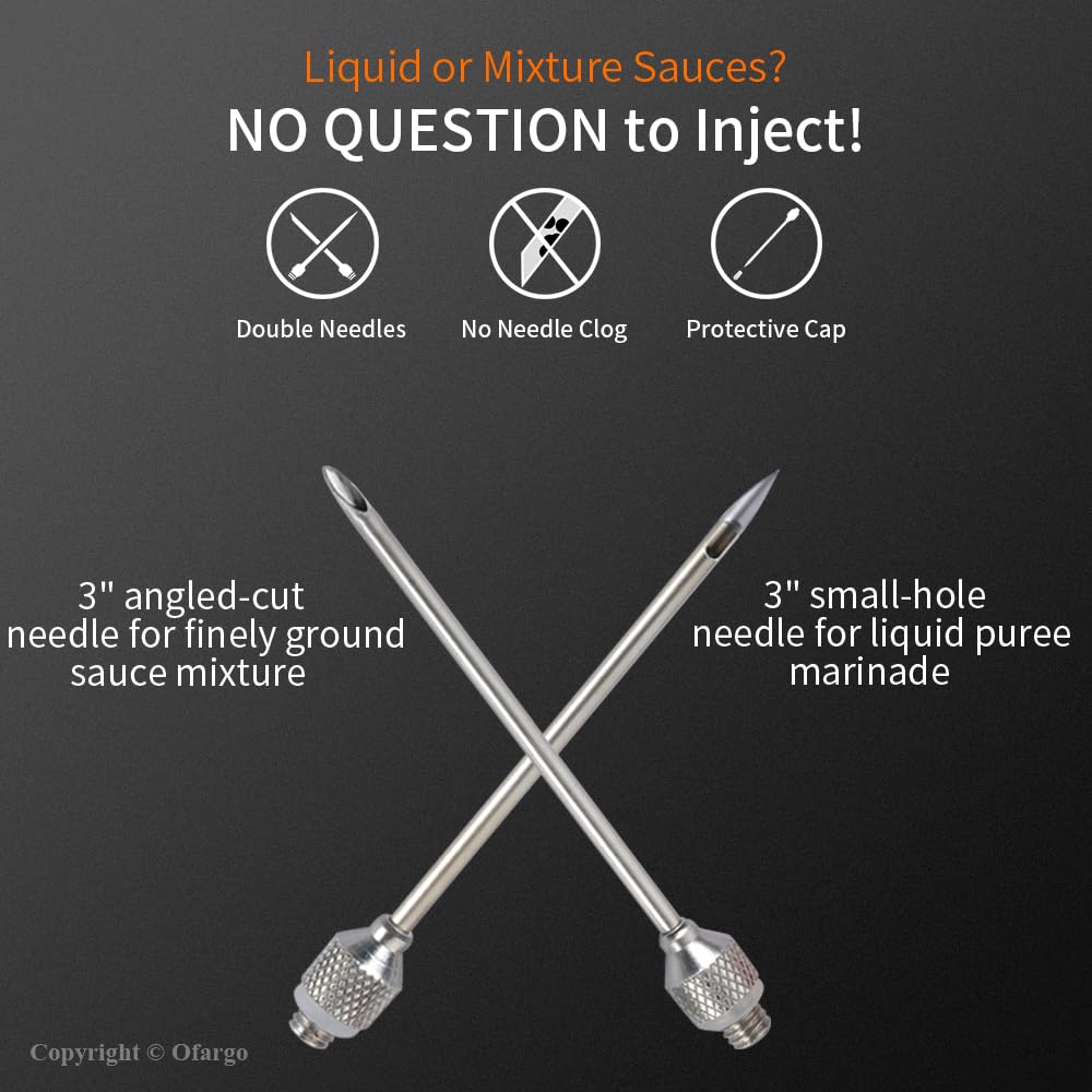 Ofargo screw-on meat needle for secure attachment and precise marinade distribution.