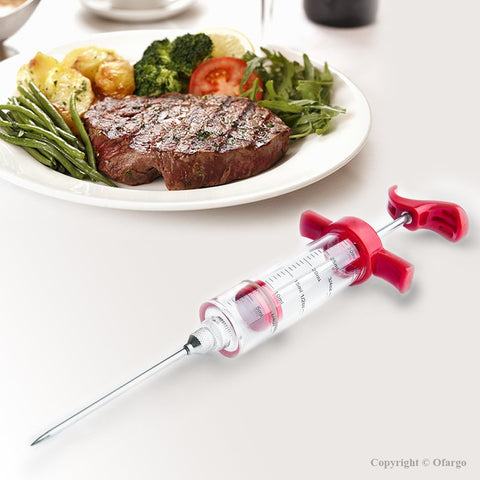 Ofargo kit supports juicier turkey, beef, pork, and poultry via flavorful marinades.