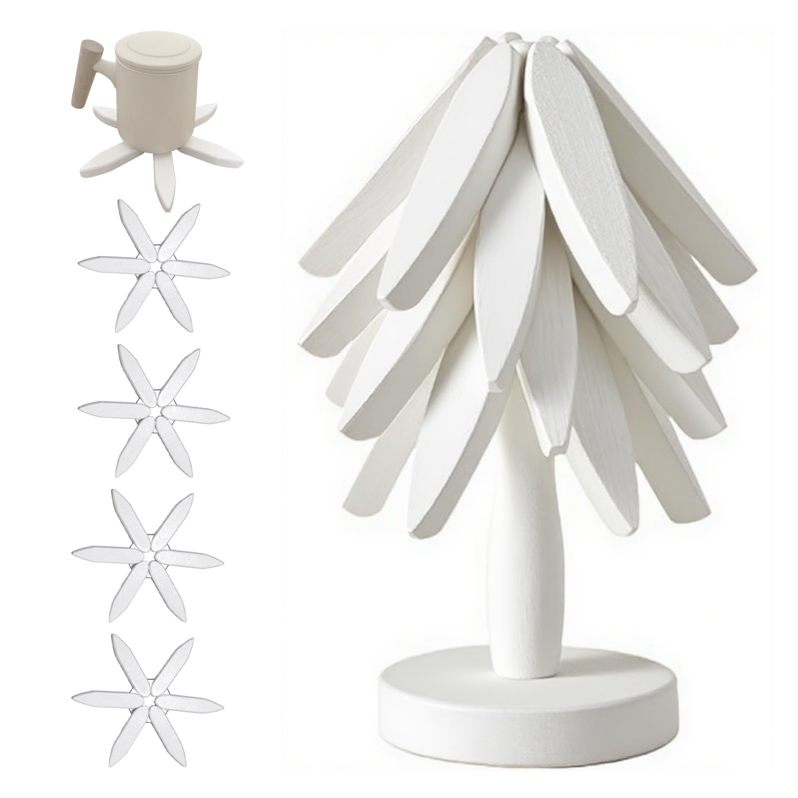 OFCTE Tree Trivet Set with Stand protects surfaces when holding hot dishes.
