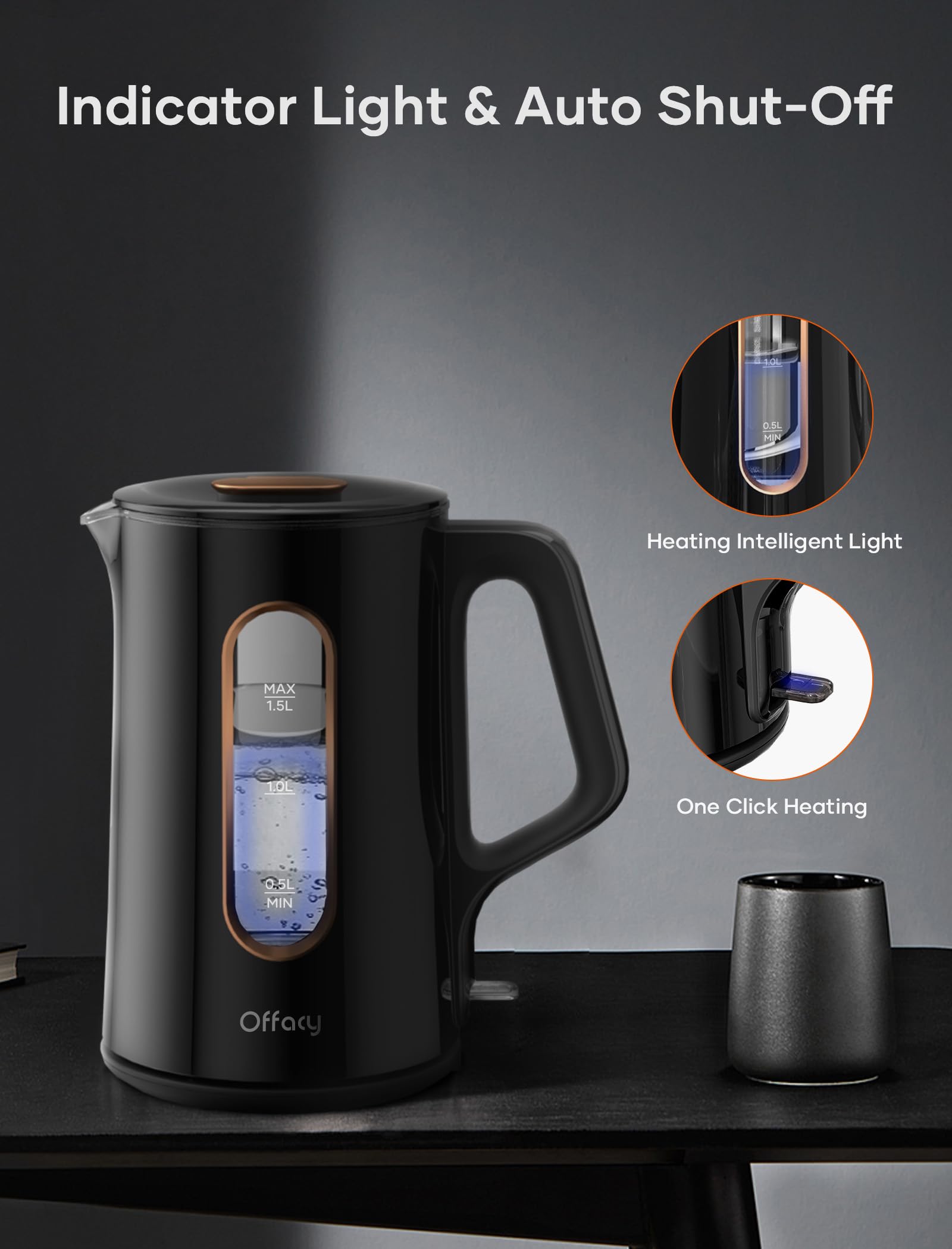 Offacy removable lid enables splash-free filling and thorough cleaning.