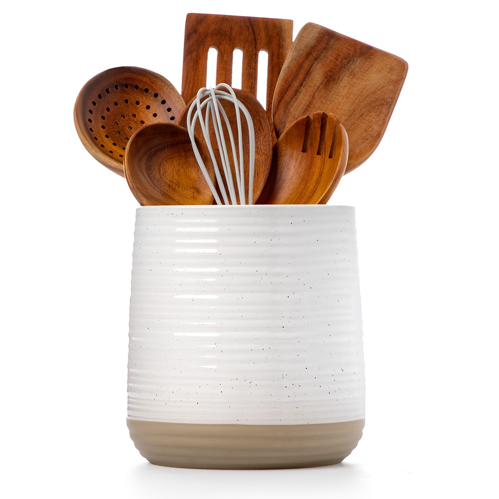 Officepal 6.8-inch ceramic utensil holder on counter, front view, keeps utensils organized