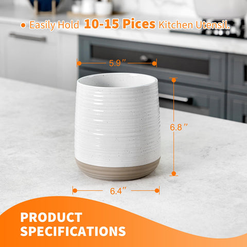 Officepal farmhouse cream crock with side-angle view enhances counter aesthetics and accessibility