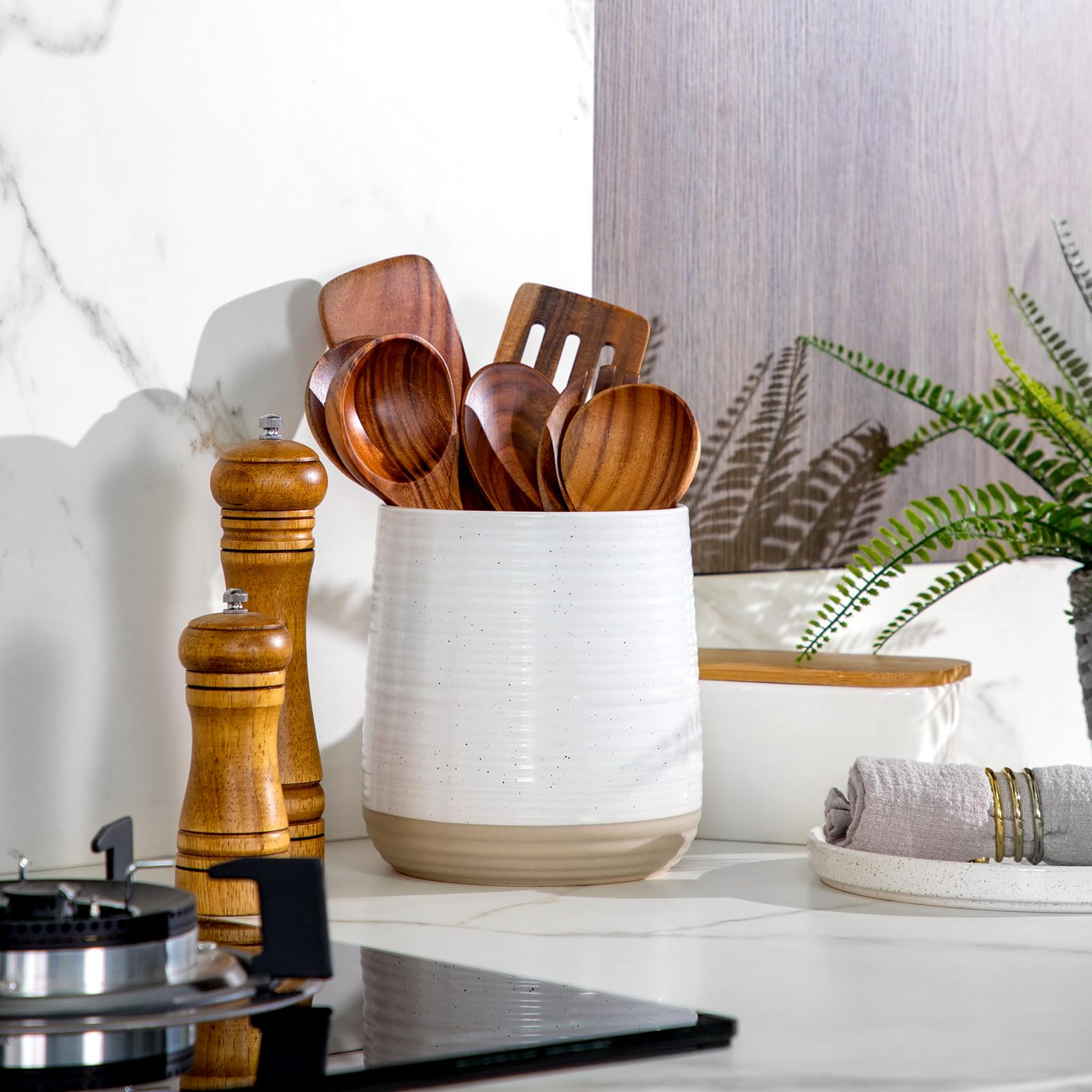 Terra-cotta base detail on Officepal utensil holder adds natural warmth