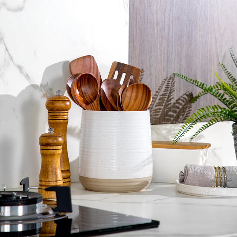 Terra-cotta base detail on Officepal utensil holder adds natural warmth