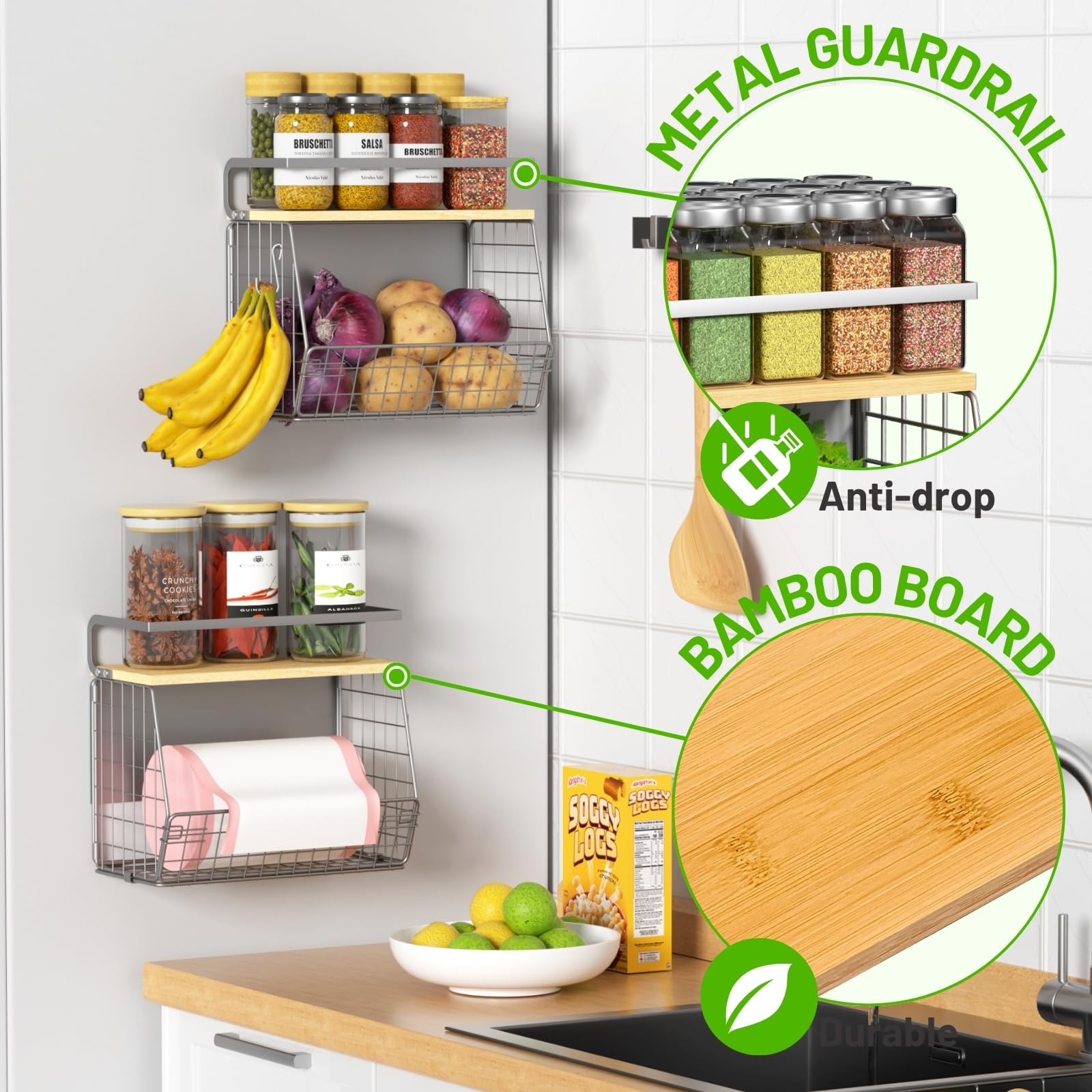 Ofiray-home fruit and vegetable bin with wood lid keeps produce organized.