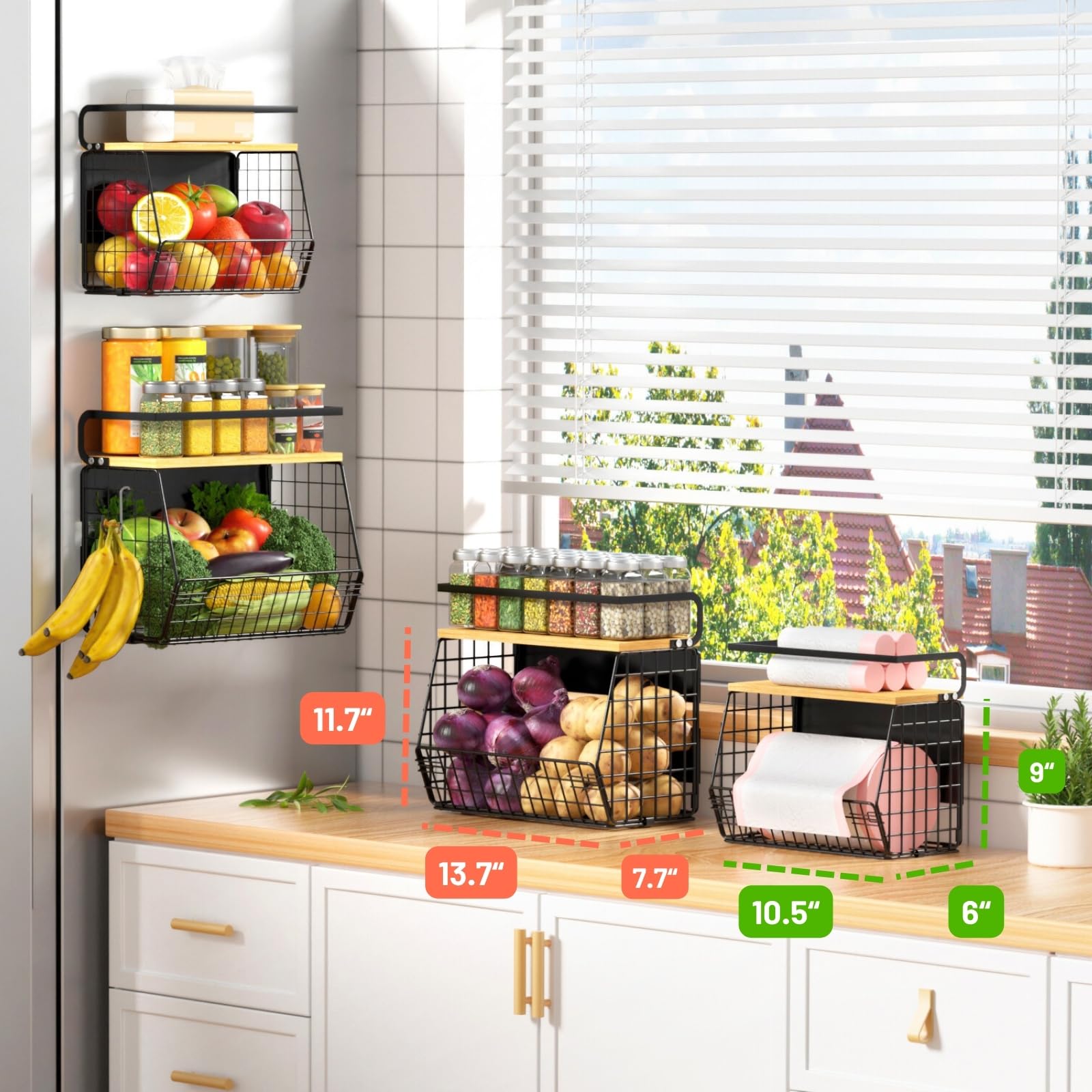 Ofiray-home shelf keeps fruits and vegetables organized for quick visibility.