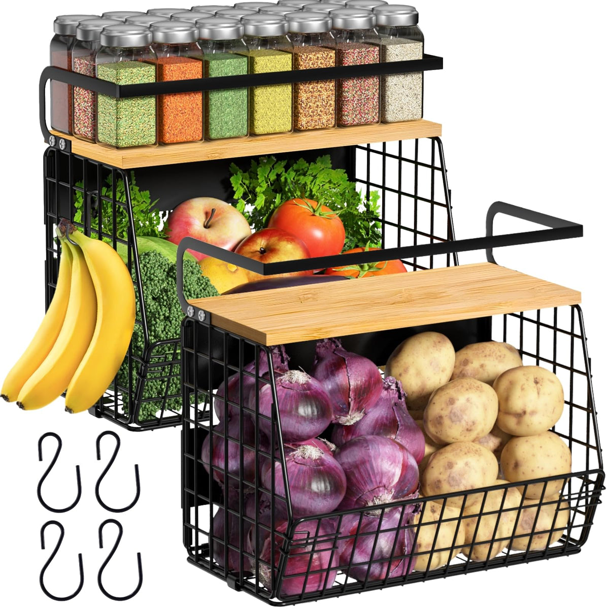 Ofiray-home magnetic shelf on fridge with wood lid showing tidy fruit storage