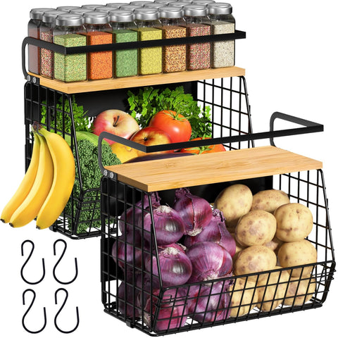 Ofiray-home magnetic shelf on fridge with wood lid showing tidy fruit storage