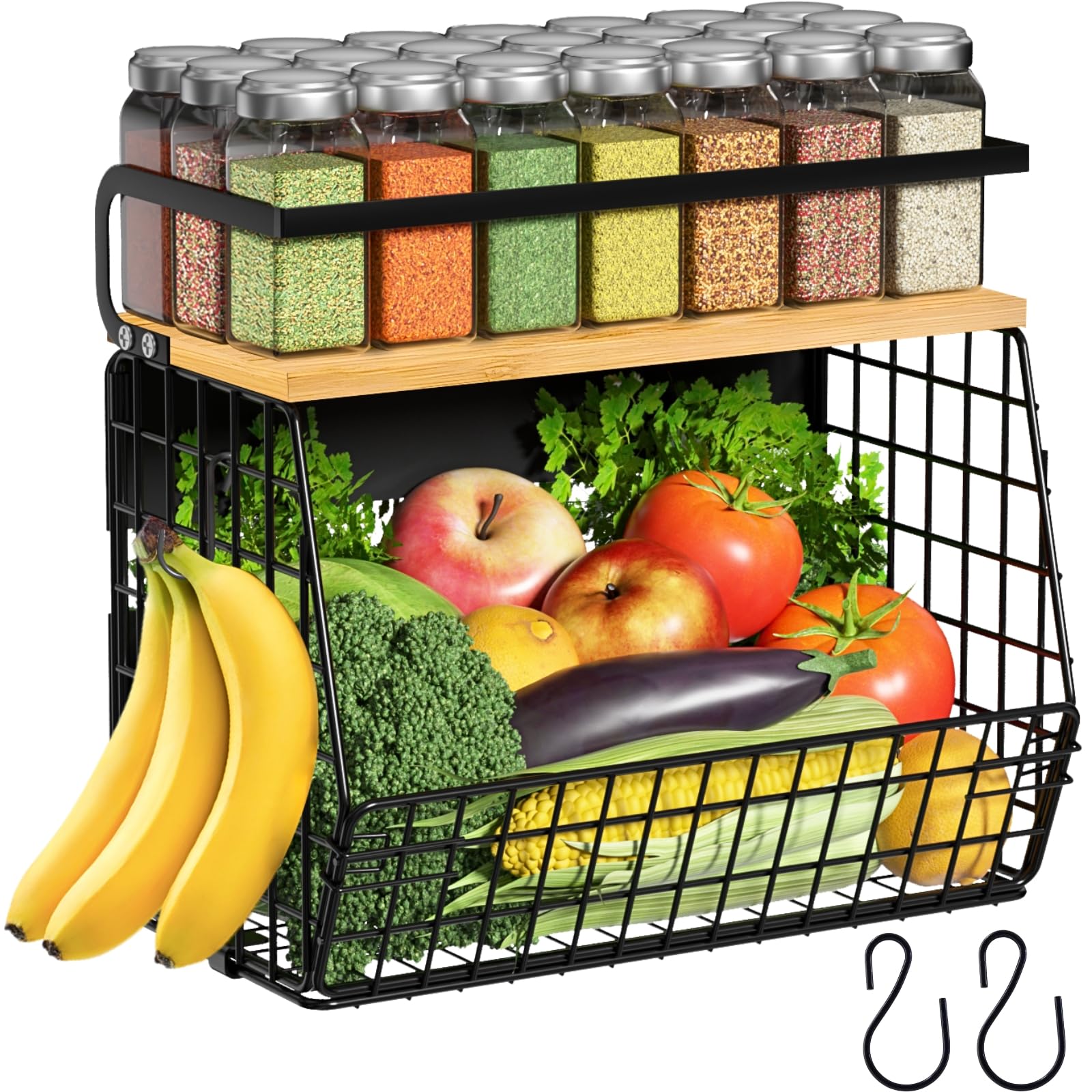 Ofiray-home magnetic shelf on fridge door with wood lid keeps fruits organized and accessible.