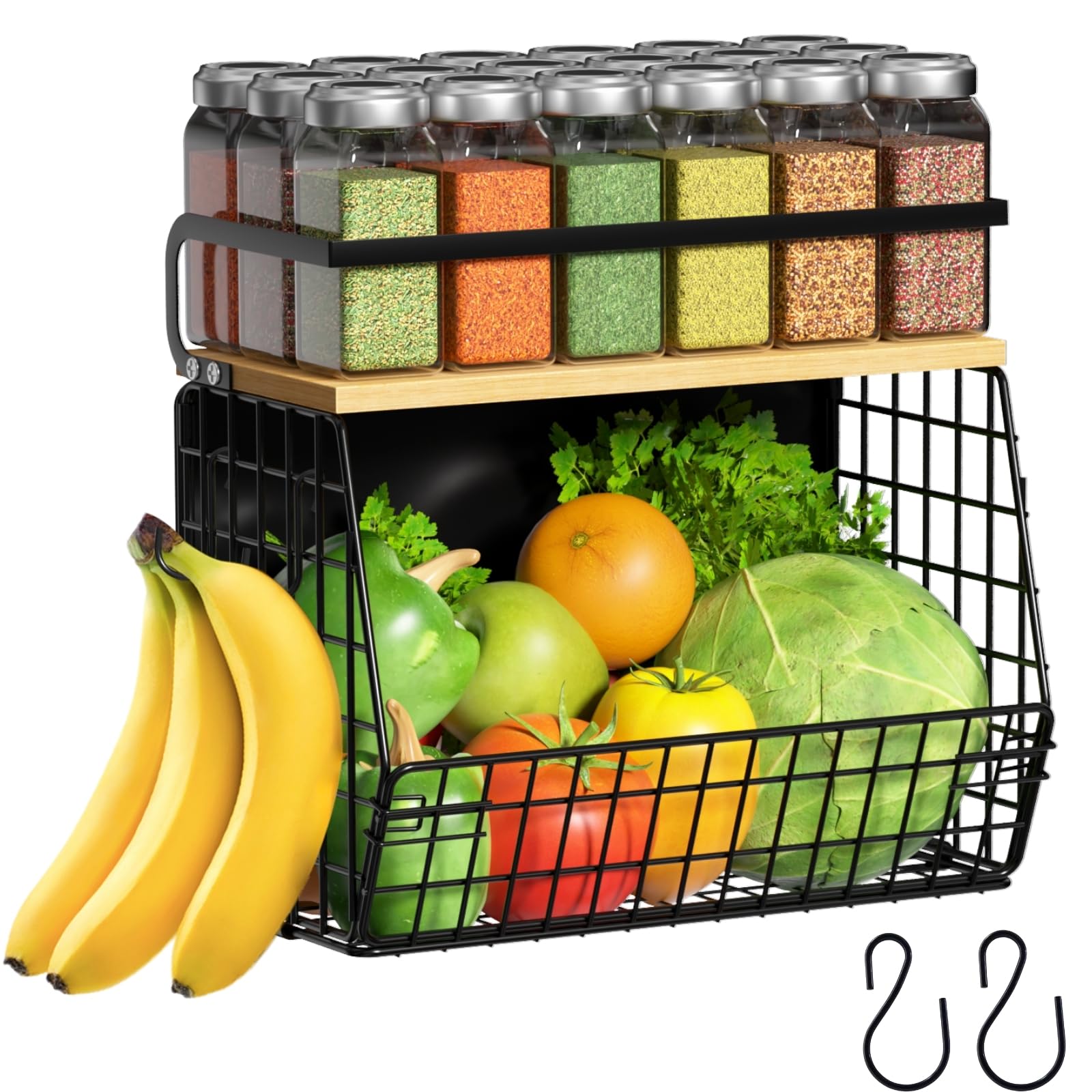 Ofiray-home magnetic shelf on fridge with wood lid keeps fruits organized and easy to access.