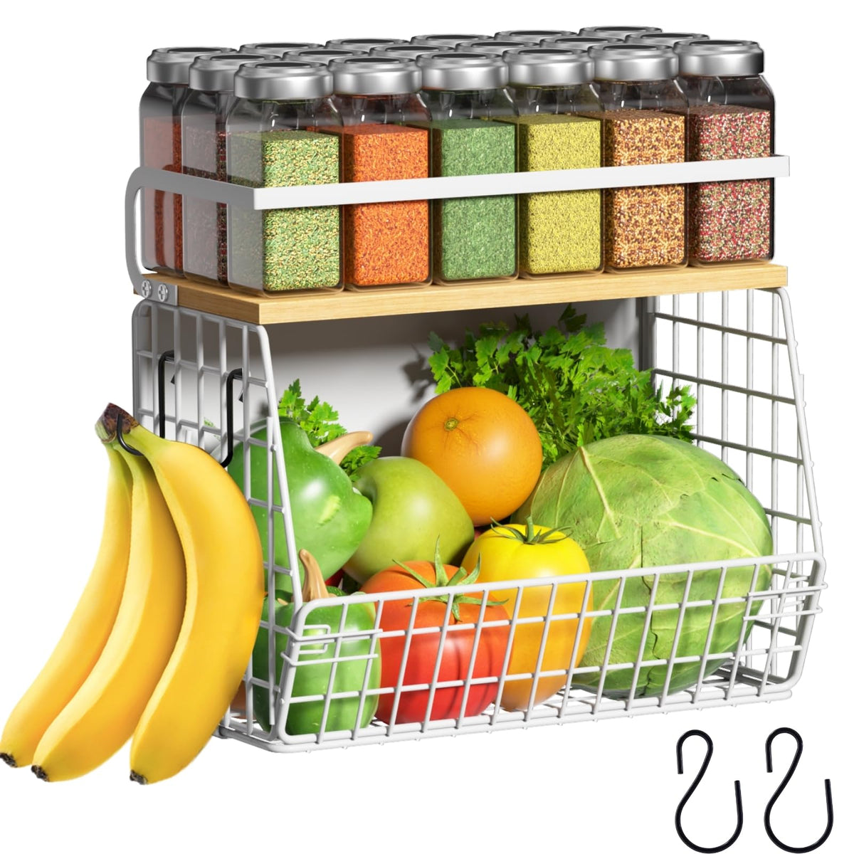 Ofiray-home magnetic shelf on fridge with wood lid for organized fruit storage