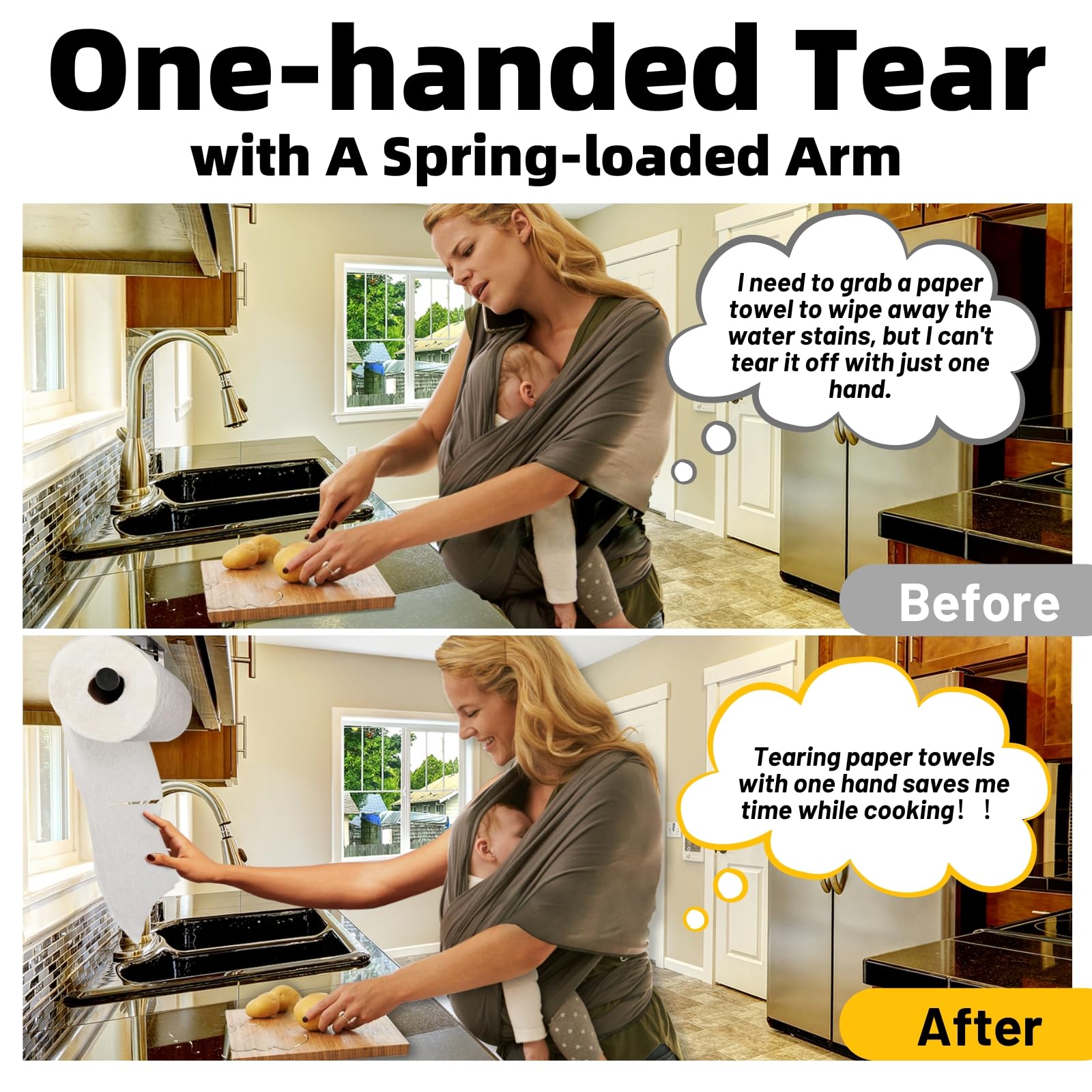 Ofiray-home one-handed tear action shows easy towel dispensing.