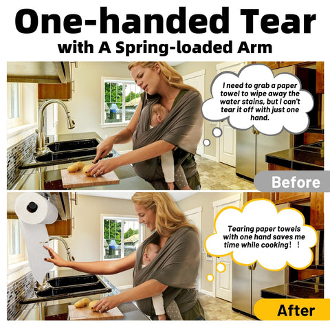 Ofiray-home one-handed tear action shows easy towel dispensing.