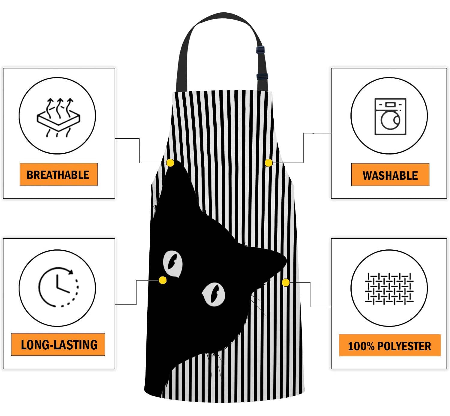 oFloral Black Cat Face Apron 31x27 size fits most bodies.