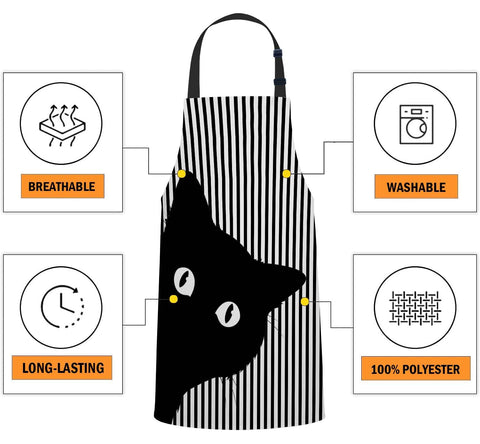 oFloral Black Cat Face Apron 31x27 size fits most bodies.