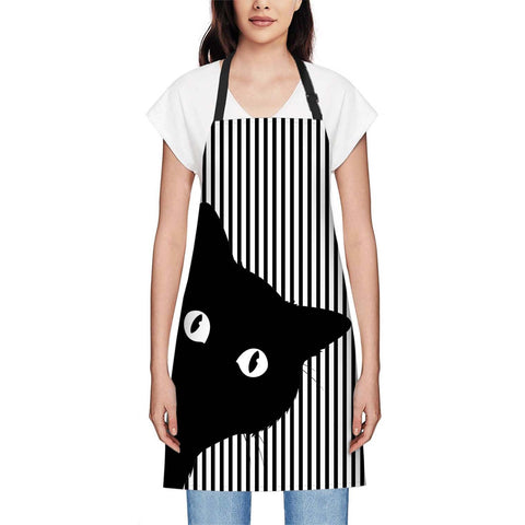 oFloral Black Cat Face Apron adjustable strap for versatile kitchen use.