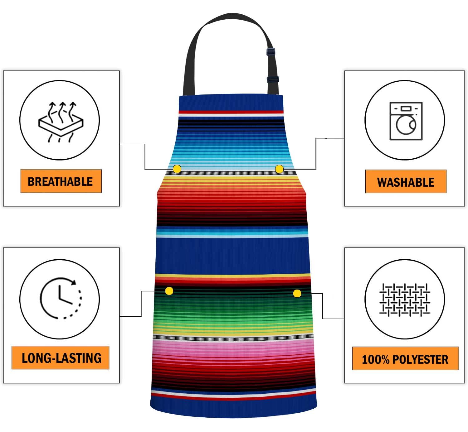 oFloral halterneck design apron offers comfortable wear and neck adjustability.