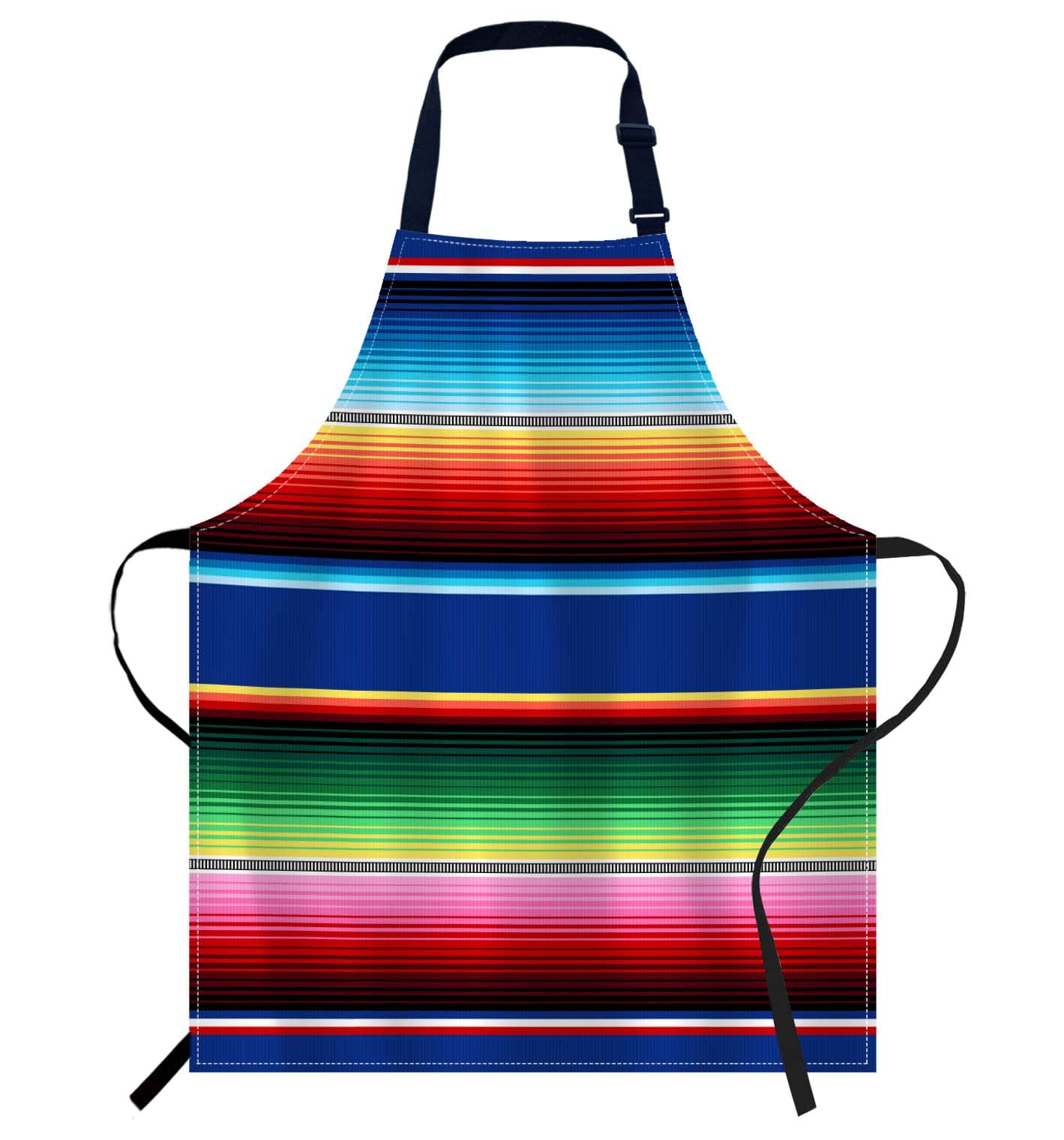 oFloral Mexican Colorful Stripes Apron front view showcases vibrant pattern for stylish home cooking.