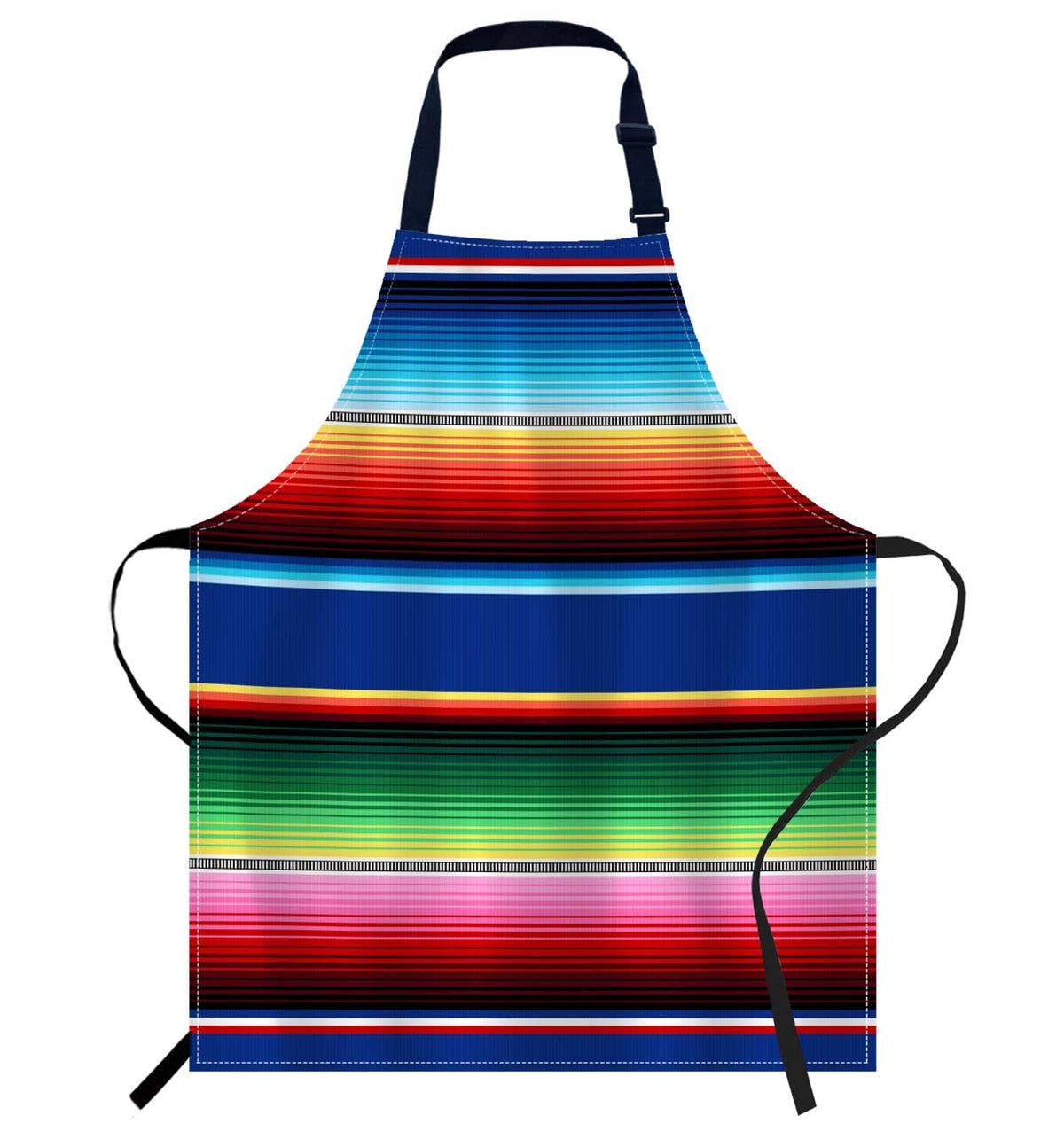 oFloral Mexican Colorful Stripes Apron front view showcases vibrant pattern for stylish home cooking.