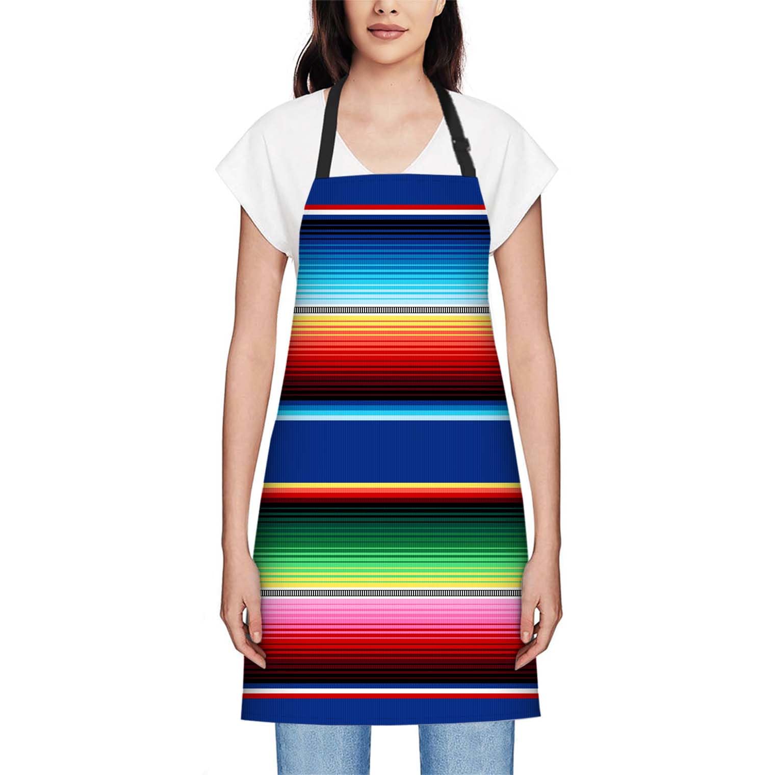 oFloral unisex adjustable bib apron side view highlights flexible fit for many users.