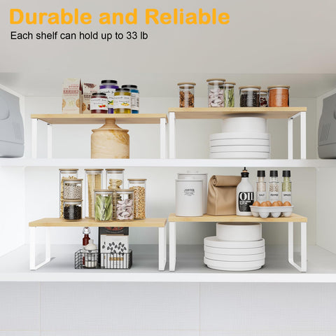 OGEMXU adjustable shelves maximize narrow spaces and keep counters tidy.