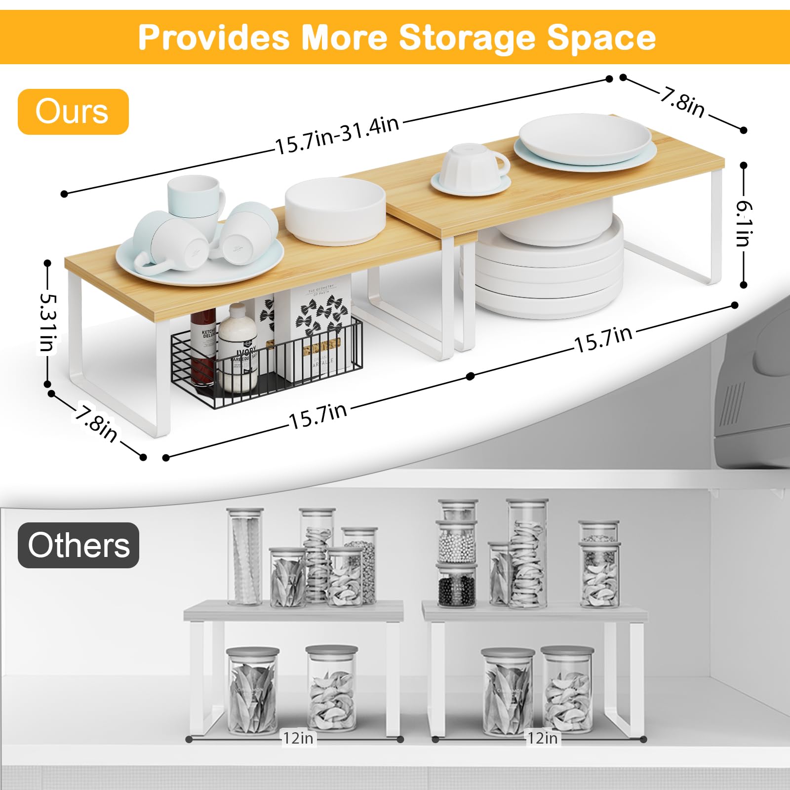 OGEMXU kitchen organizer stackable 4-pack keeps spices and tools organized.