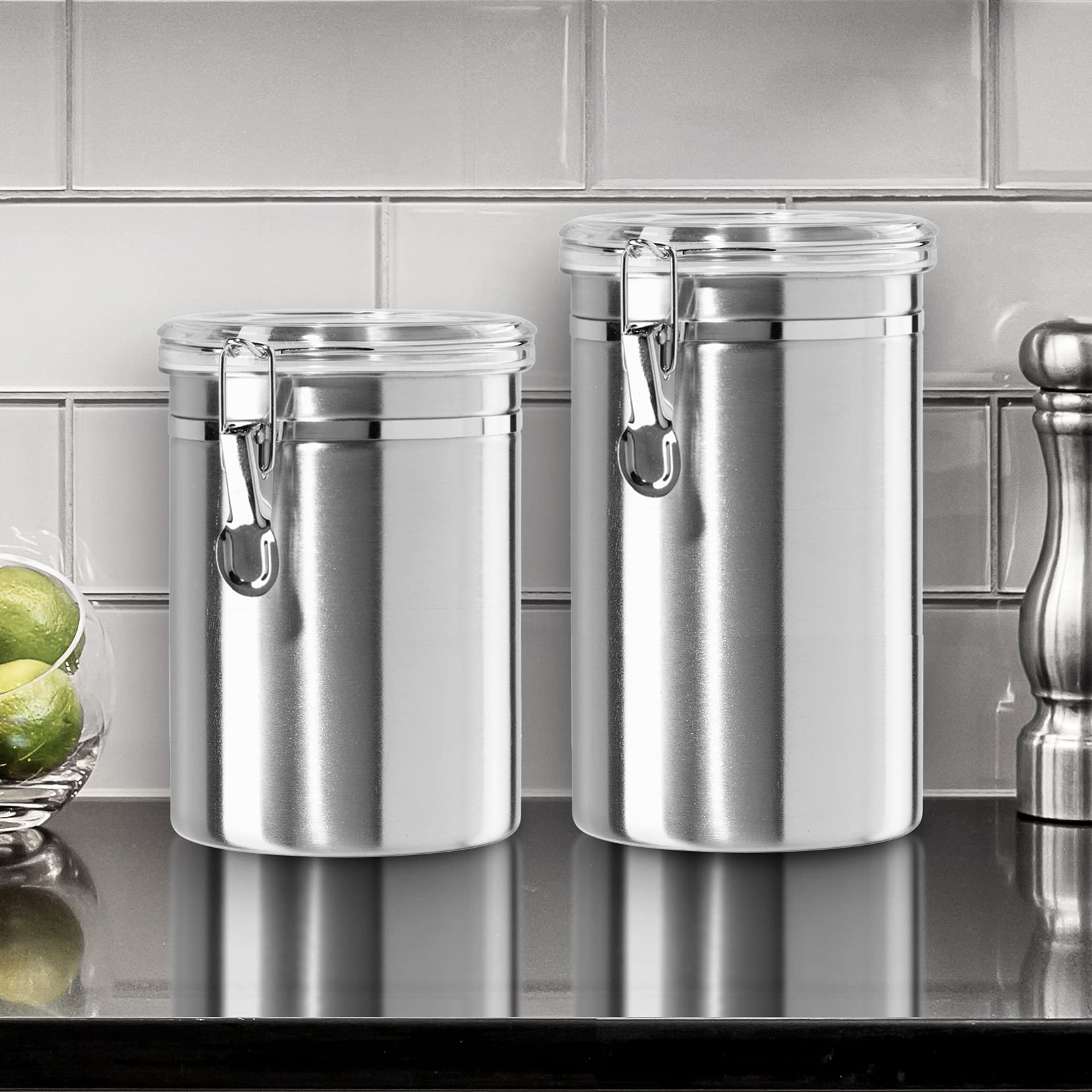 Oggi canister with see-through top allows quick content checks.