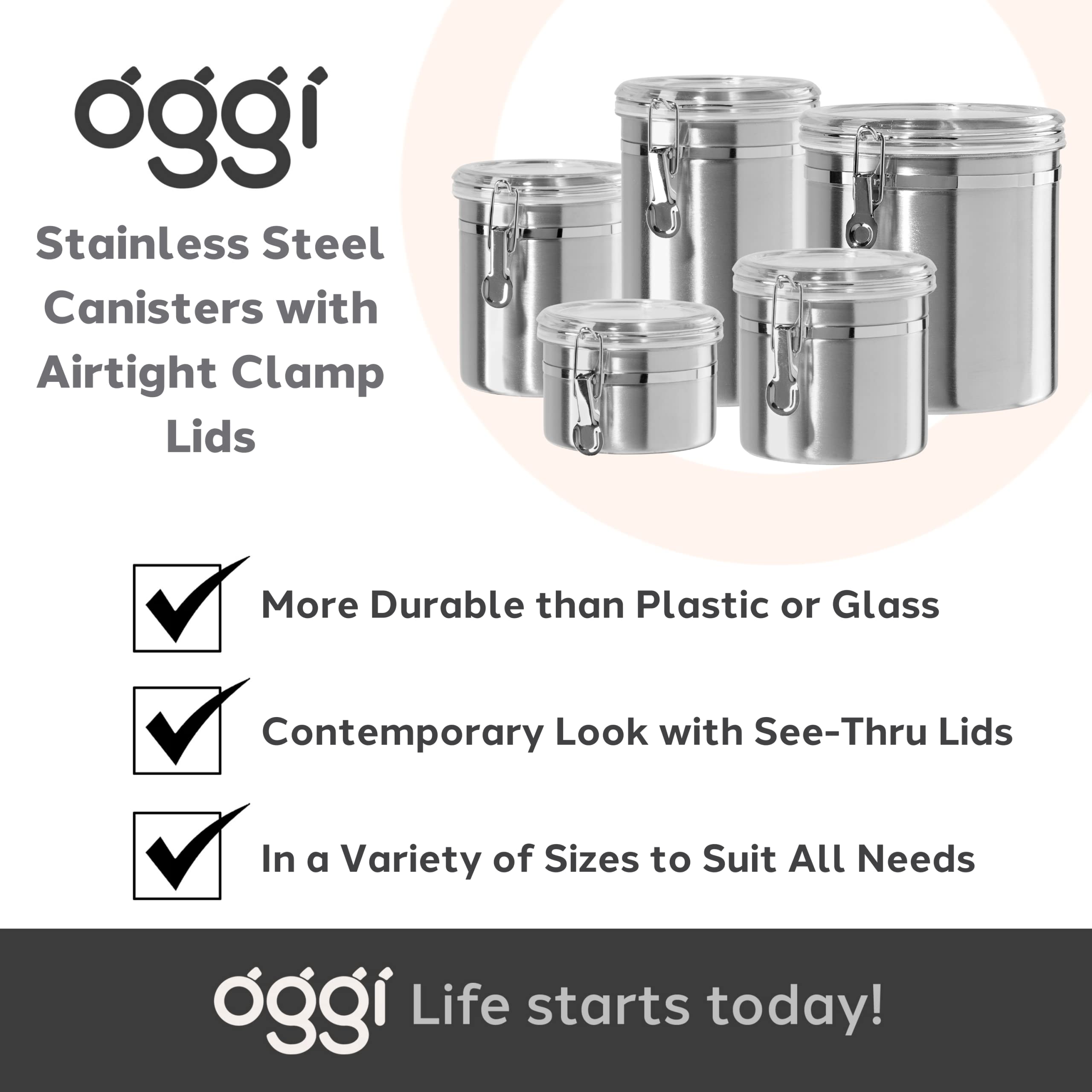 Sleek, contemporary Oggi canister elevates pantry organization.